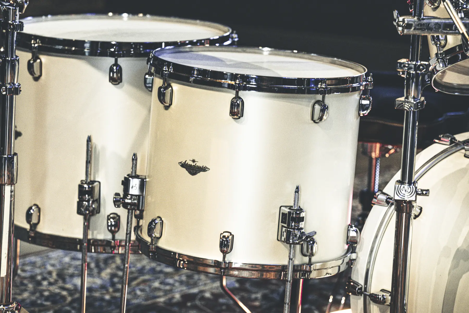 White drum kit detail at Salvation Studios
